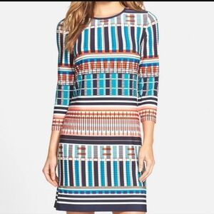 Eliza J Geometric Long Sleeve Multi Color Shift Mini Dress